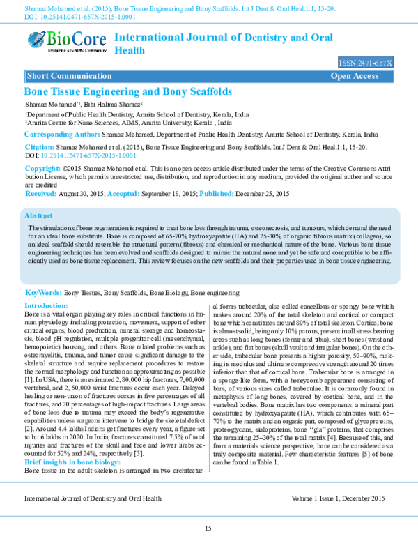 (PDF) Bone Tissue Engineering and Bony Scaffolds