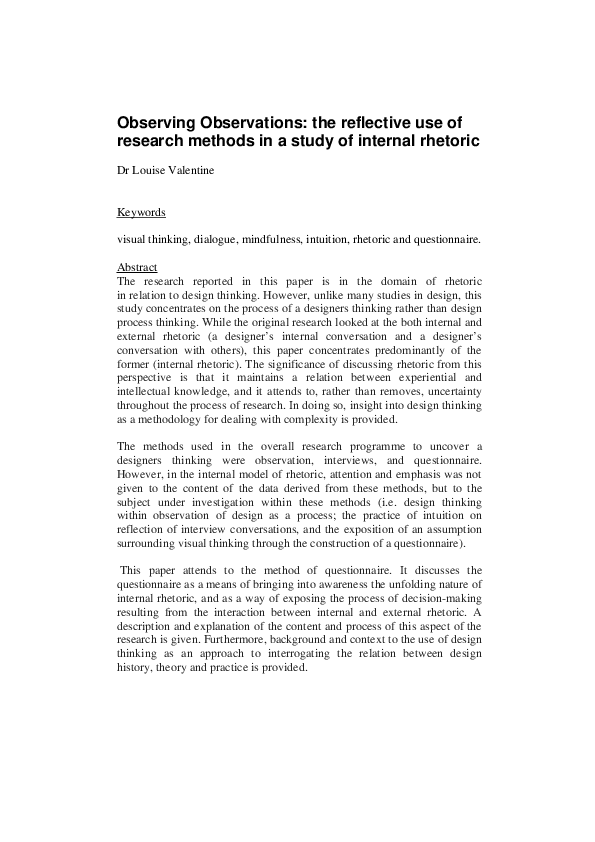 (PDF) Observing Observations: the Reflective Use of Research Methods In ...