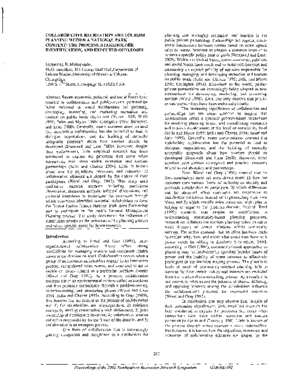 (PDF) Collaborative recreation and tourism planning within a national ...