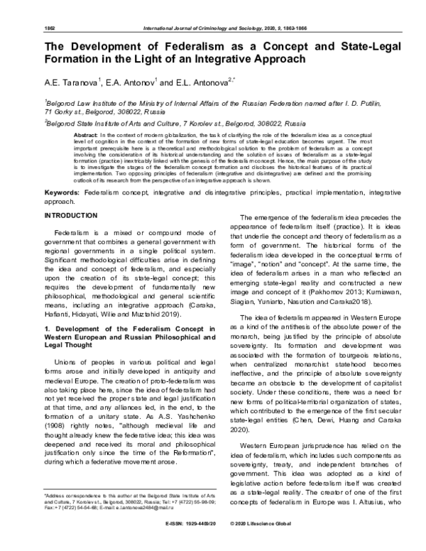 (PDF) The Development of Federalism as a Concept and State-Legal ...