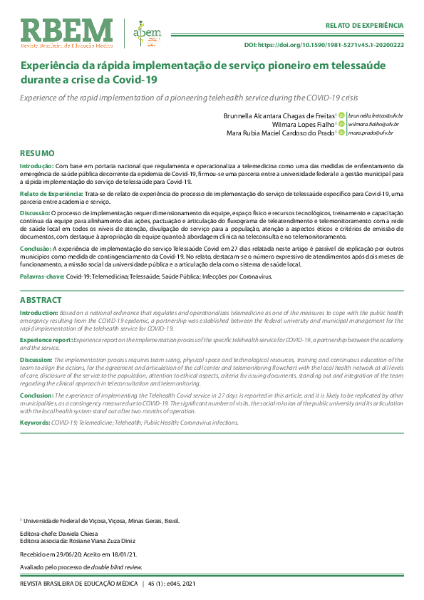 (PDF) Experience of the rapid implementation of a pioneering telehealth ...