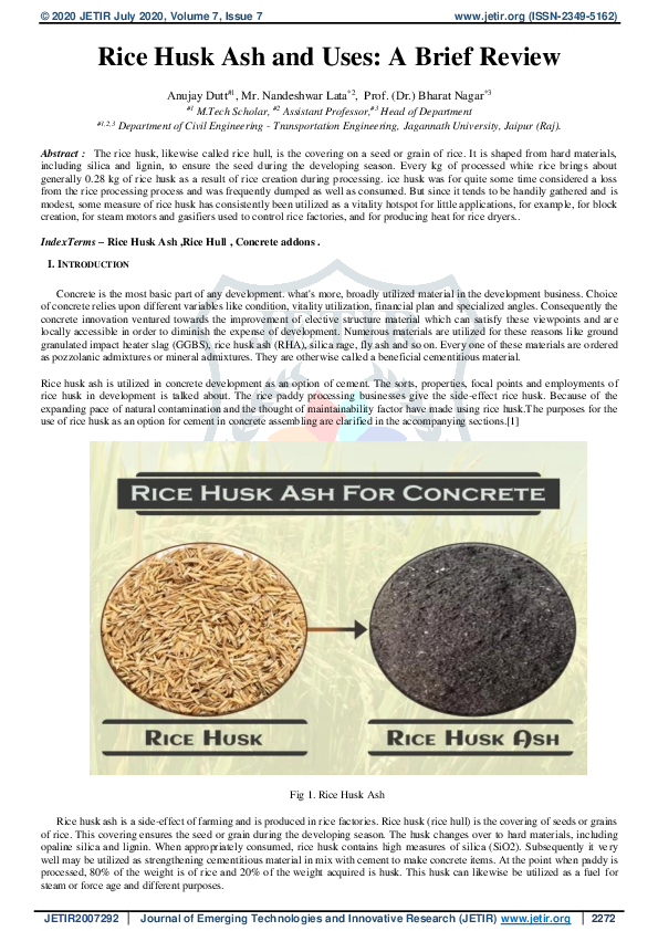 (PDF) Rice Husk Ash and Uses: A Brief Review