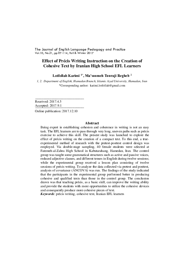 (PDF) Effect of Précis Writing Instruction on the Creation of Cohesive ...