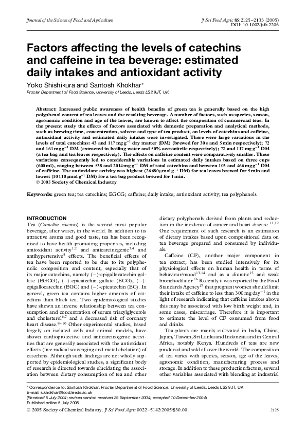 (PDF) Factors affecting the levels of catechins and caffeine in tea ...