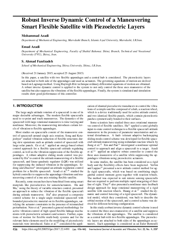 (PDF) Robust Inverse Dynamic Control of a Maneuvering Smart Flexible ...