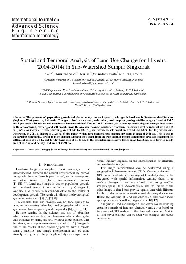 (PDF) Spatial and Temporal Analysis of Land Use Change for 11 years ...