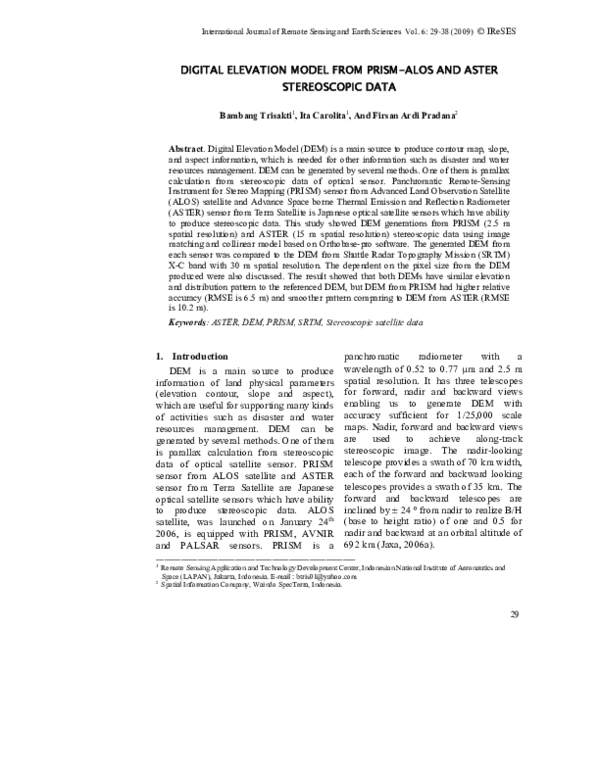 (PDF) Digital Elevation Model from Prism-Alos and Aster Stereoscopic Data