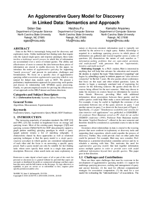 (PDF) An Agglomerative Query Model for Discovery in Linked Data ...