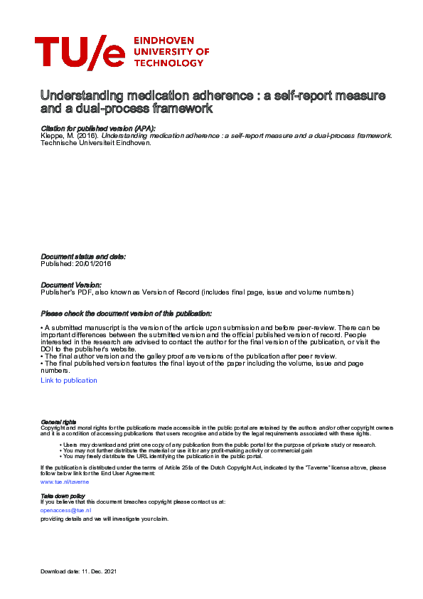 (PDF) Understanding medication adherence : a self-report measure and a ...