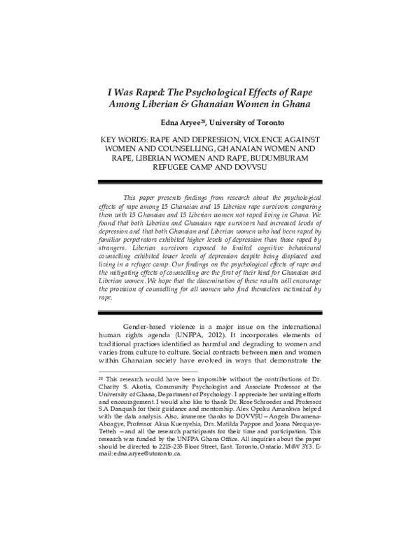(PDF) I Was Raped: The Psychological Effects of Rape Among Liberian ...