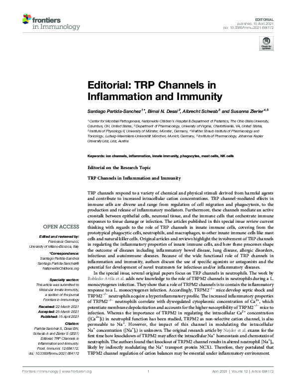 (PDF) Editorial: TRP Channels in Inflammation and Immunity