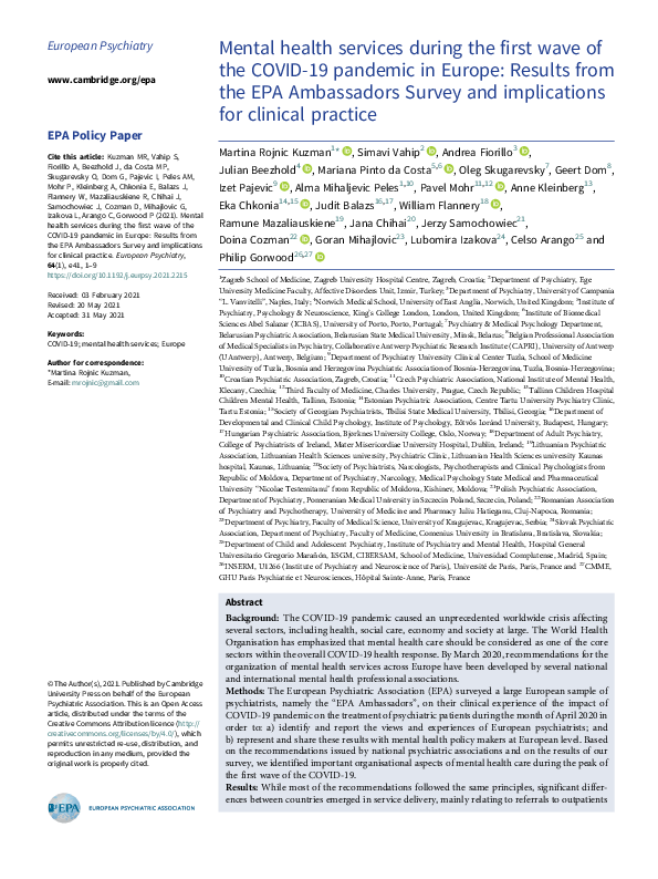 (PDF) Mental health services during the first wave of the COVID-19 ...