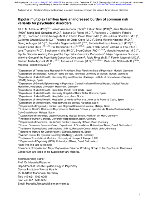 (PDF) Bipolar multiplex families have an increased burden of common ...