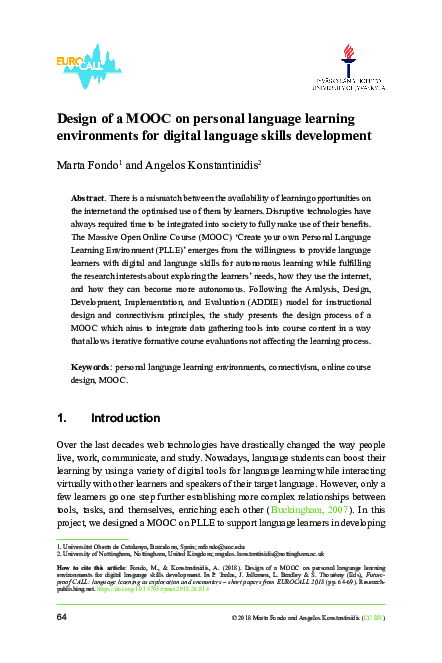 (PDF) Design of a MOOC on personal language learning environments for ...