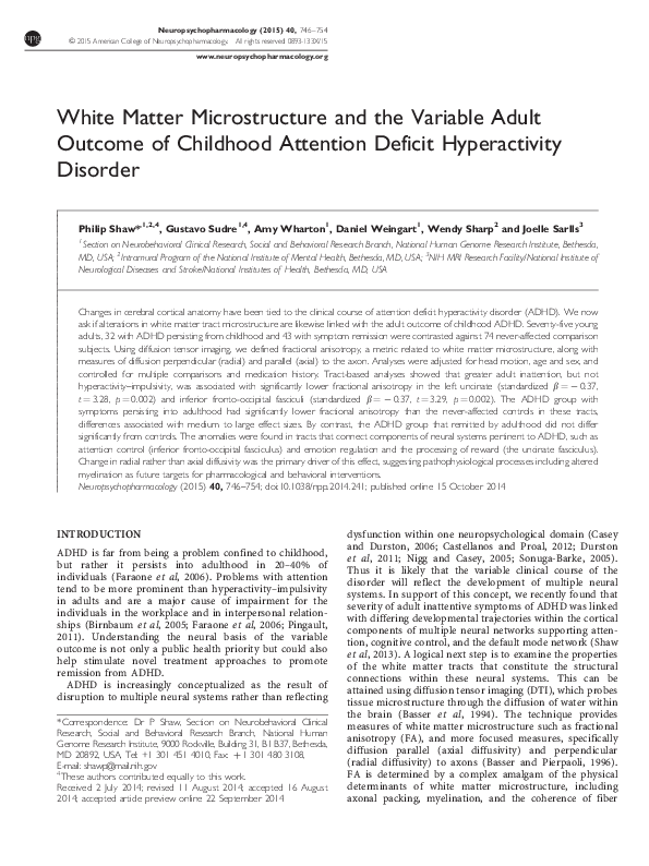 (PDF) White Matter Microstructure and the Variable Adult Outcome of ...