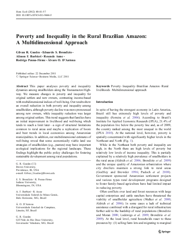 (PDF) Poverty and Inequality in the Rural Brazilian Amazon: A ...