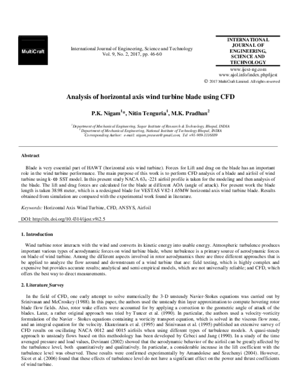 (PDF) Analysis of horizontal axis wind turbine blade using CFD