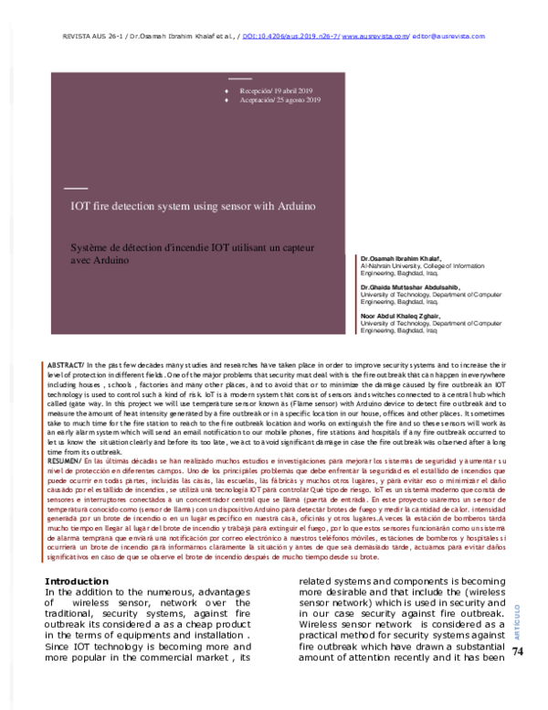 (PDF) IOT fire detection system using sensor with Arduino