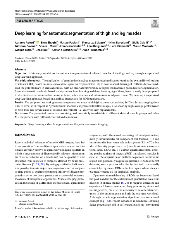 (PDF) Deep learning for automatic segmentation of thigh and leg muscles