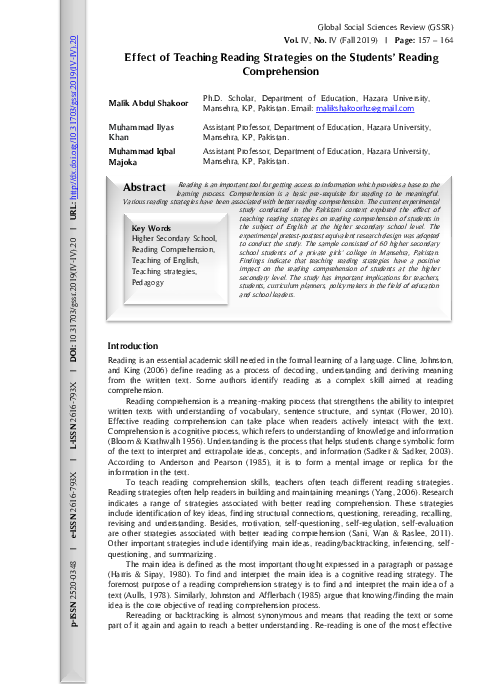 (PDF) Effect of Teaching Reading Strategies on the Students’ Reading ...