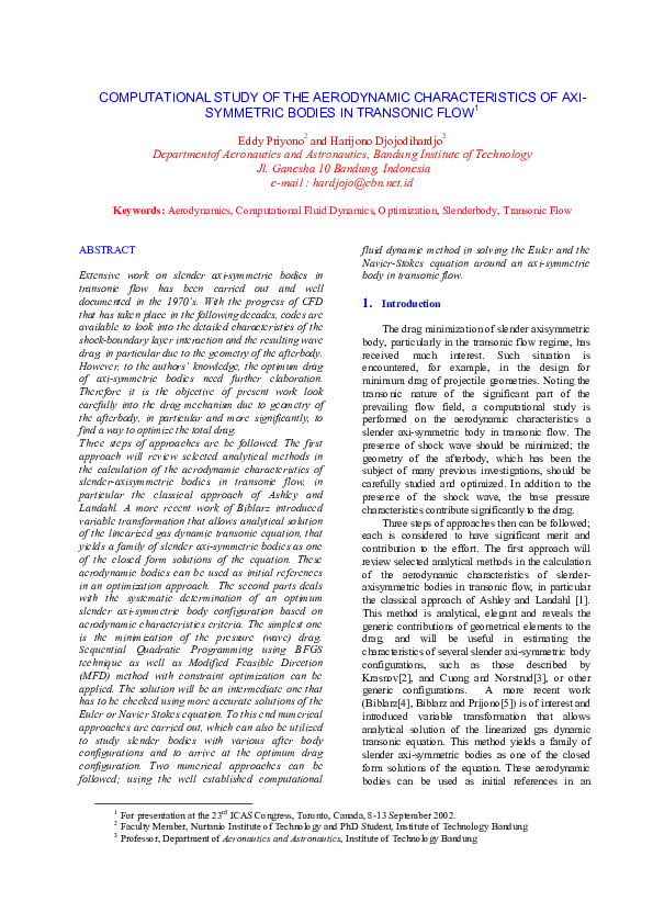 (PDF) Computational Study of the Aerodynamic Characteristics of Axi ...