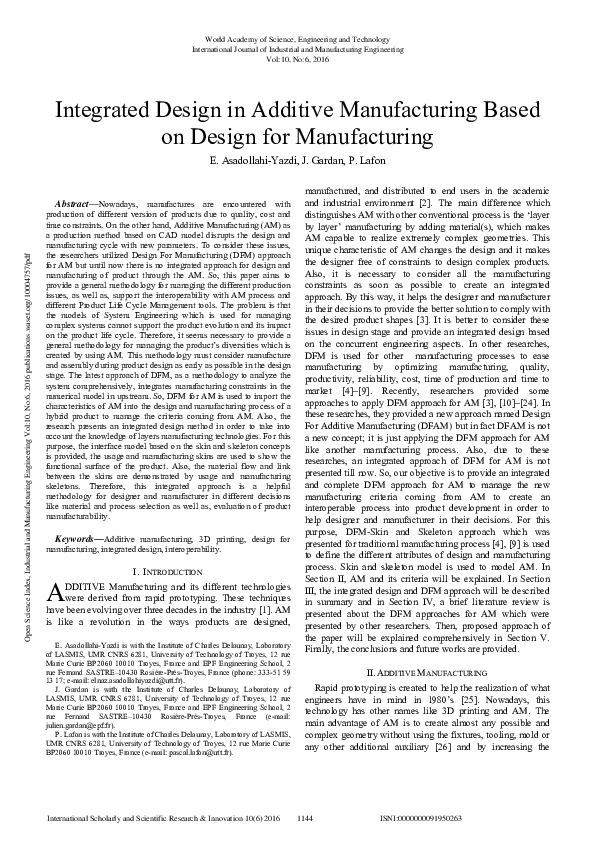 (PDF) Integrated Design in Additive Manufacturing Based on Design for ...