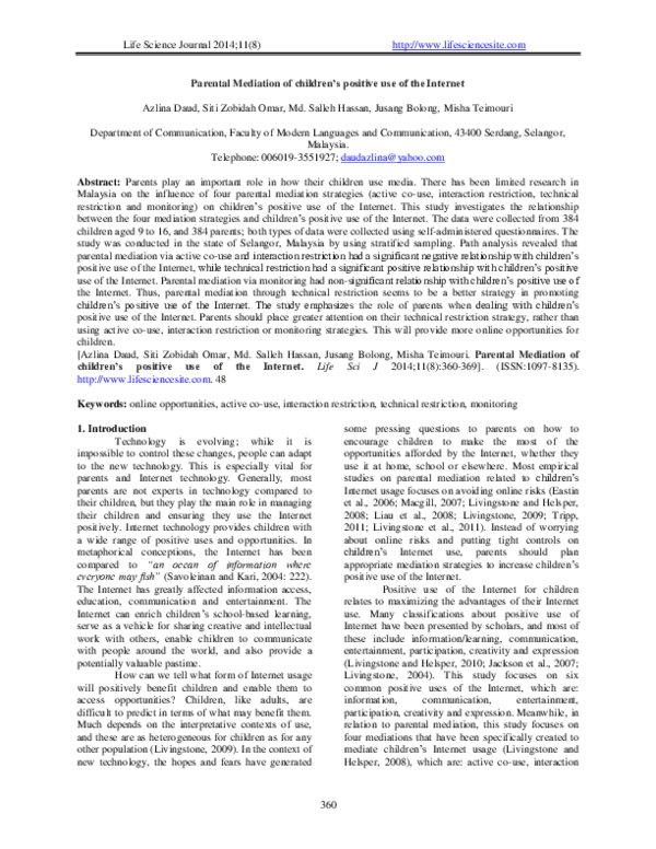 (PDF) Parental Mediation of children's positive use of the Internet