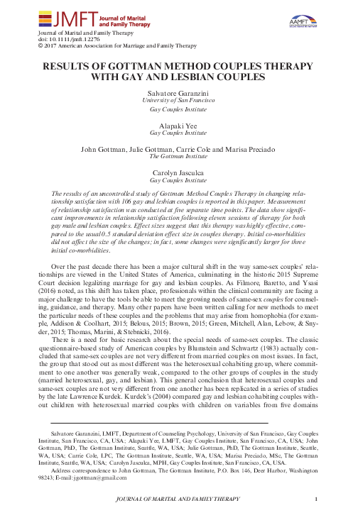 (PDF) Results of Gottman Method Couples Therapy with Gay and Lesbian ...