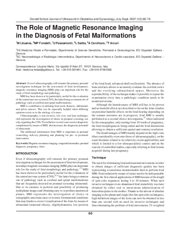 (PDF) The Role of Magnetic Resonance Imaging in the Diagnosis of Fetal ...