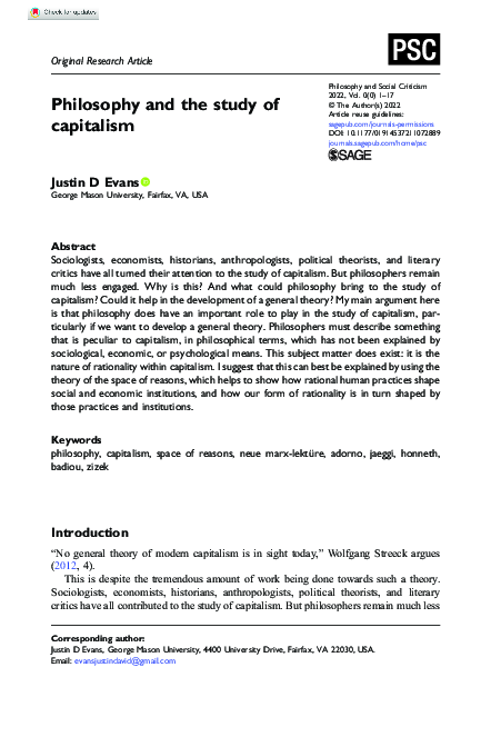 (PDF) Philosophy and the study of capitalism