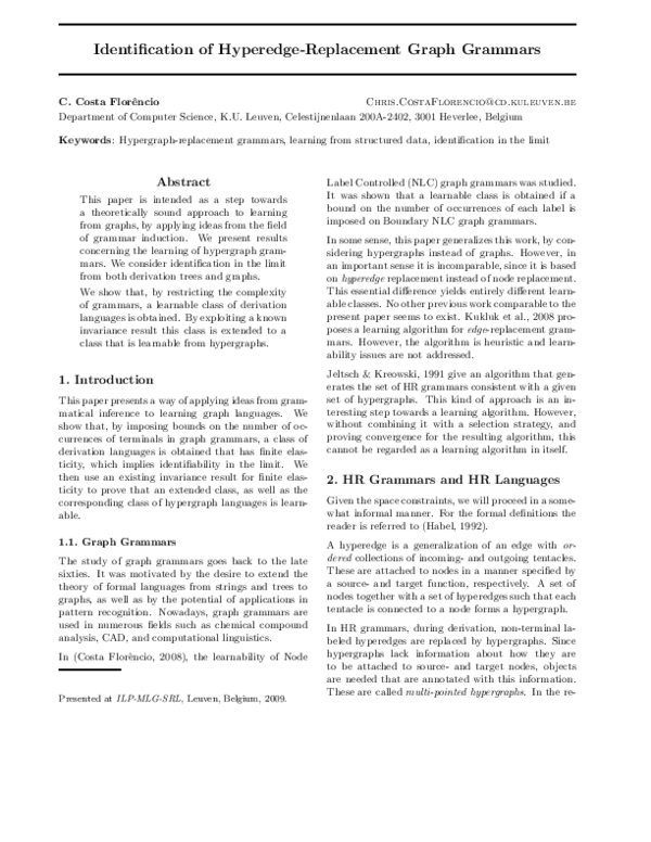 (PDF) Identification of Hyperedge-Replacement Graph Grammars