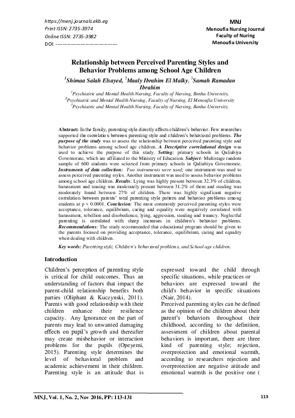 (PDF) Relationship between Perceived Parenting Styles and Behavior ...