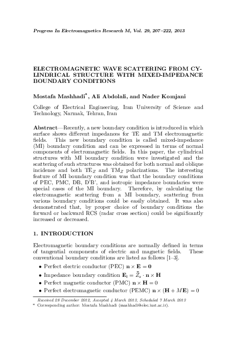 (PDF) Electromagnetic Wave Scattering from Cylindrical Structure with ...