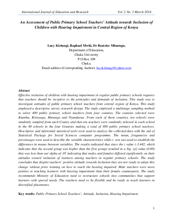 (PDF) An Assessment of Public Primary School Teachers' Attitude towards ...