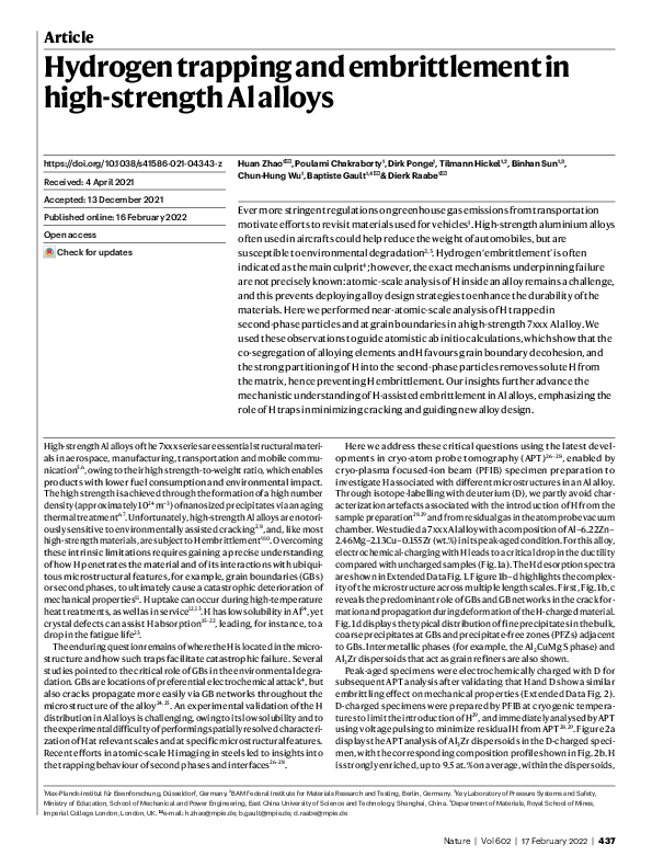 (PDF) Hydrogen trapping and embrittlement in high-strength Al alloys
