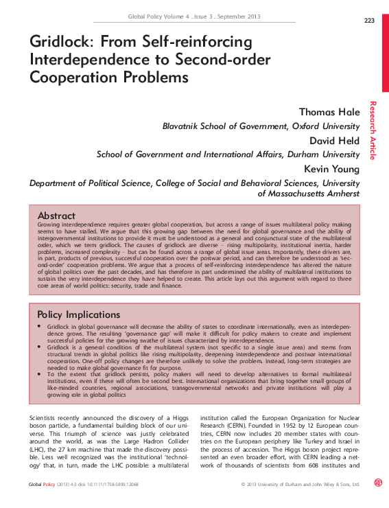 (PDF) Gridlock: From Self‐reinforcing Interdependence to Second‐order ...