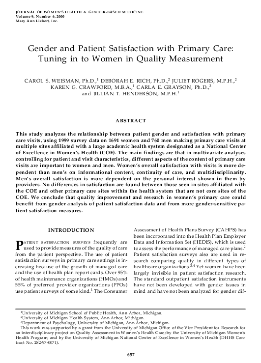 (PDF) Gender and patient satisfaction with primary care: tuning in to ...