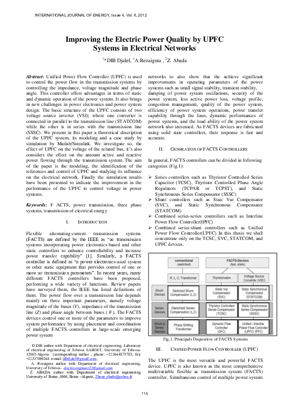 (PDF) Improving the Electric Power Quality by UPFC Systems in ...