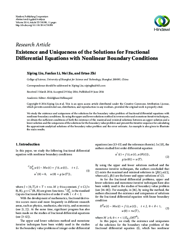 (PDF) Existence and Uniqueness of Solution for a Fractional Order ...