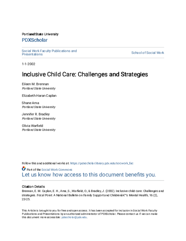 (PDF) Inclusive Child Care: Challenges and Strategies | Elizabeth Haran ...