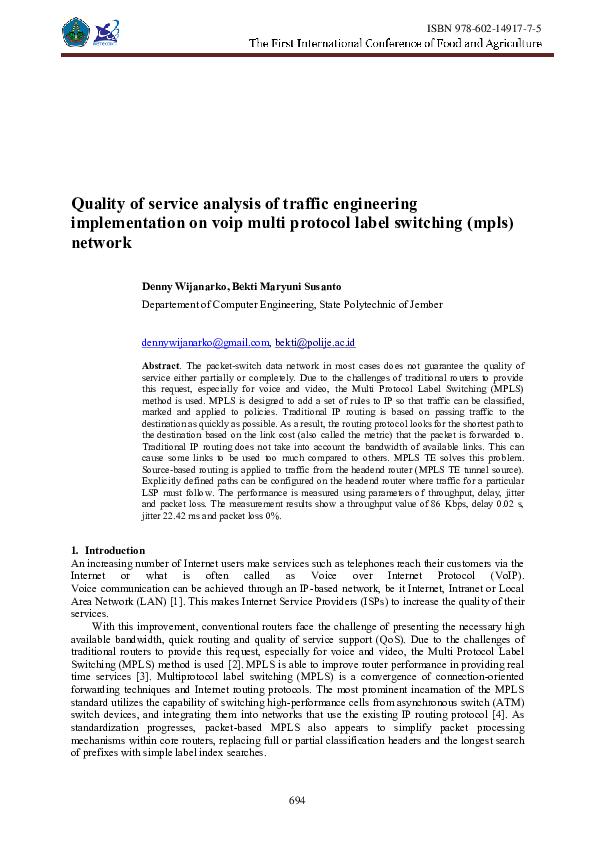 (PDF) Quality of Service Analysis of Traffic Engineering Implementation ...