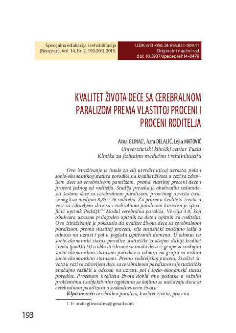 (PDF) The quality of life in children with cerebral palsy according to ...