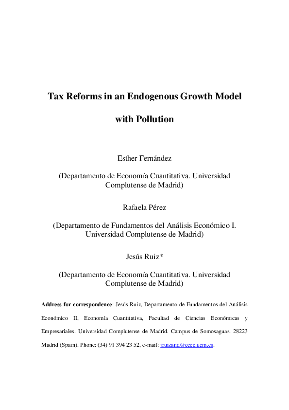 (PDF) Tax Reforms in an Endogenous Growth Model with Pollution