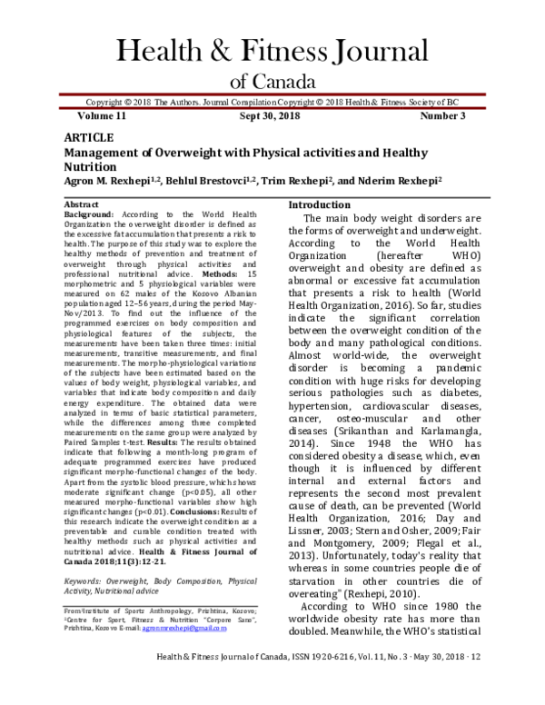 (PDF) Management of Overweight with Physical activities and Healthy ...