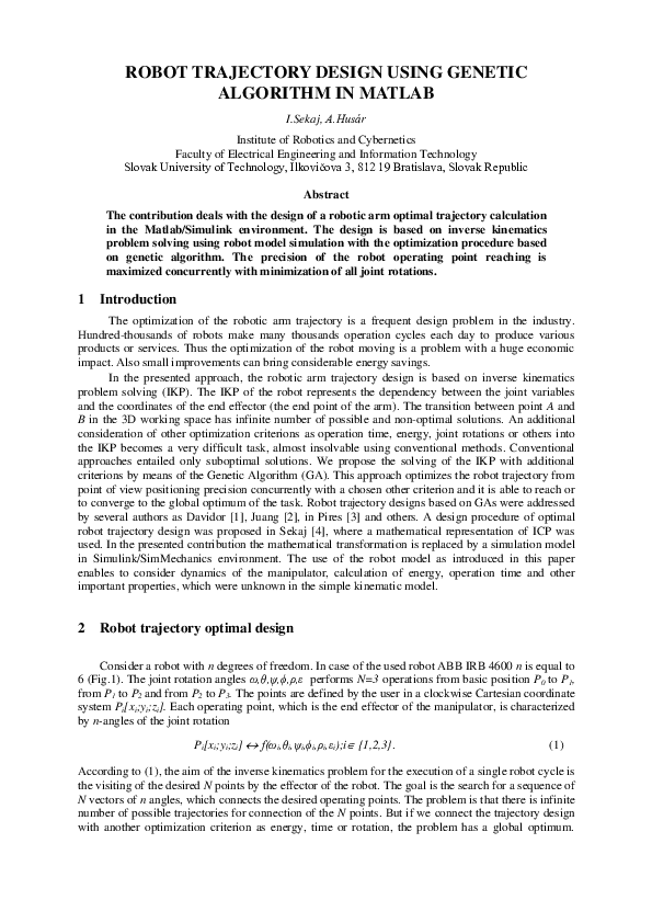 (PDF) Robot Trajectory Design Using Genetic Algorithm in Matlab