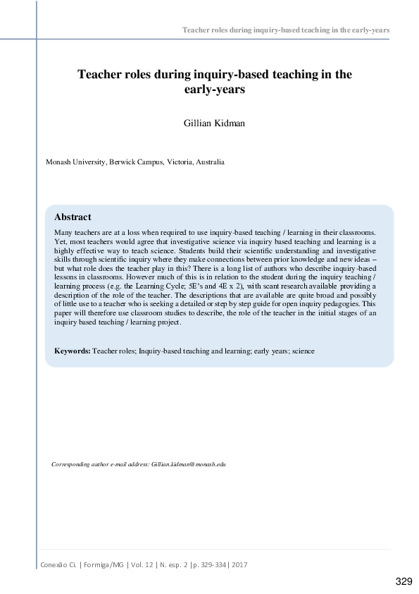 (PDF) Teacher roles during inquiry-based teaching in the early-years