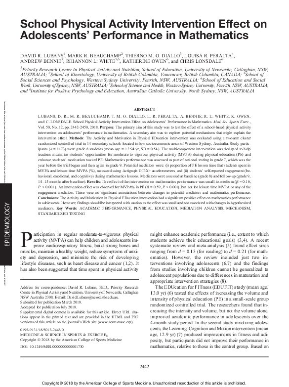 (PDF) School Physical Activity Intervention Effect on Adolescents ...