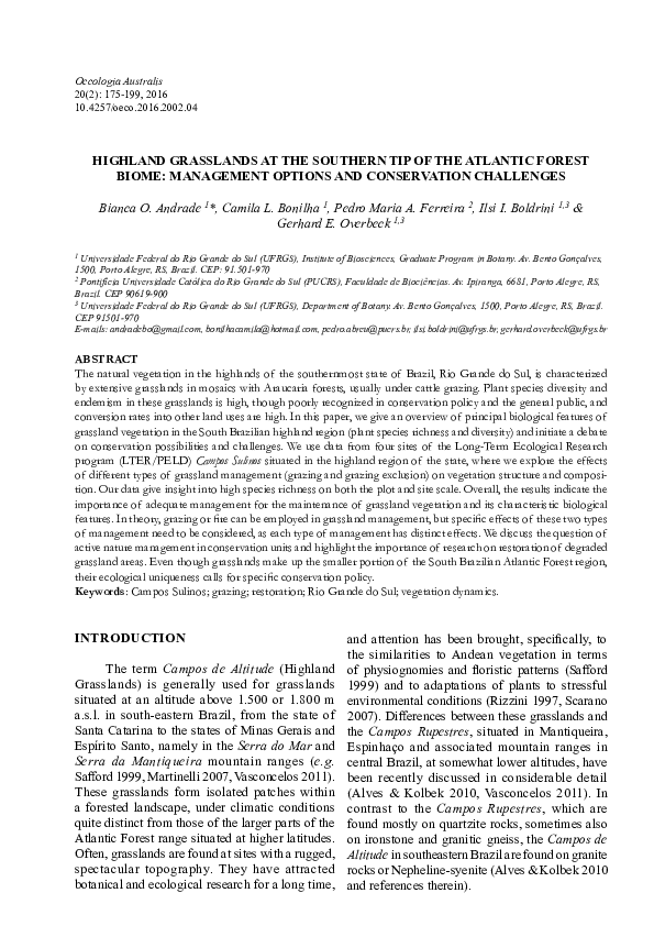 (PDF) Highland Grasslands at the Southern Tip of the Atlantic Forest ...