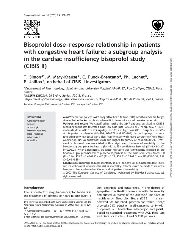 (PDF) Bisoprolol dose–response relationship in patients with congestive ...