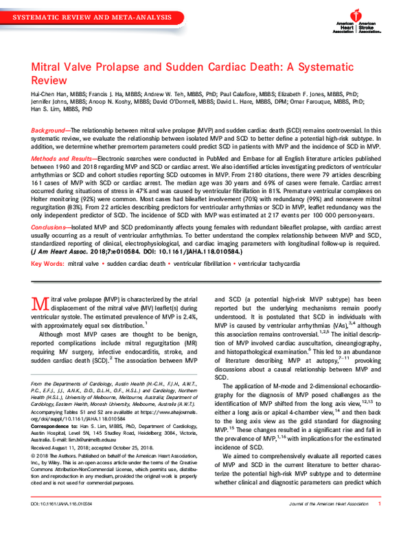 (PDF) Mitral Valve Prolapse and Sudden Cardiac Death: A Systematic Review